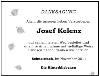 Traueranzeige von Josef Kelenz  von Pegnitz-Zeitung
